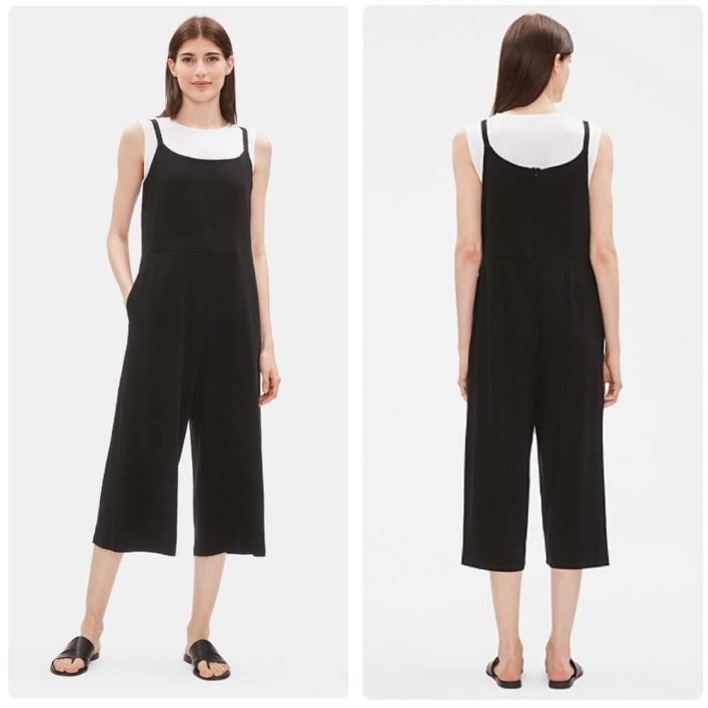 EILEEN FISHER Cami Jumpsuit Black Viscose Crepe Camisole Tank Jumper Women’s XL